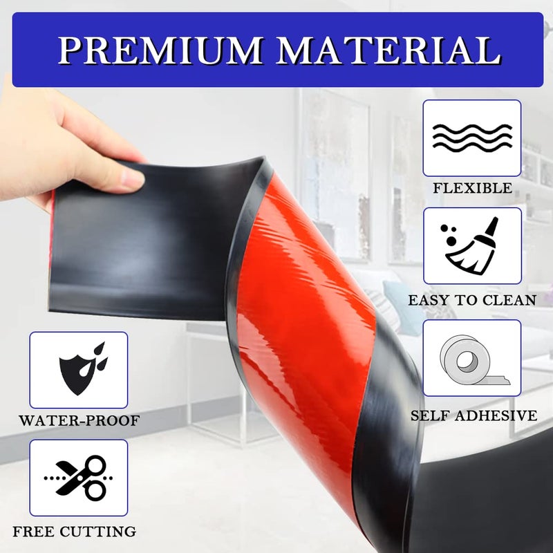 LSGCQ Flexible Baseboard Molding Trim 4 Inch x 60 Feet Self-Adhesive Vinyl Wall Base Peel and Stick Cove Base Rubber Wall Base Moulding Trim (Black) - Image 2